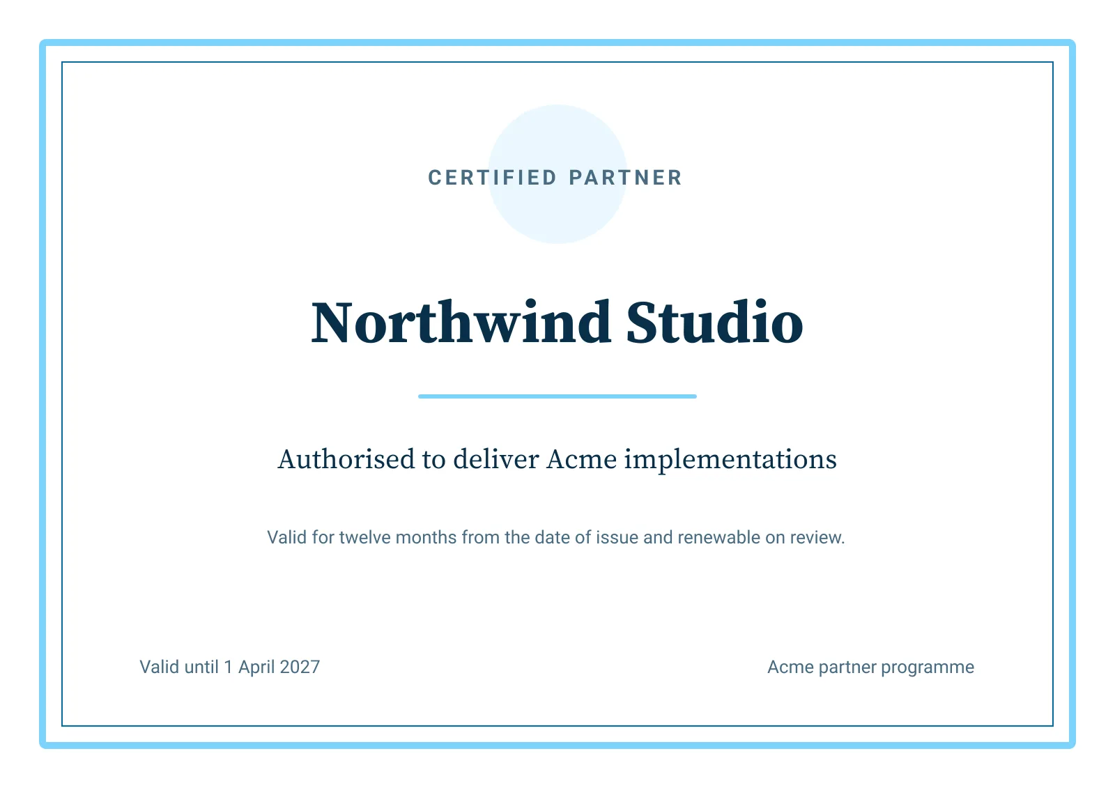 Partner certificate