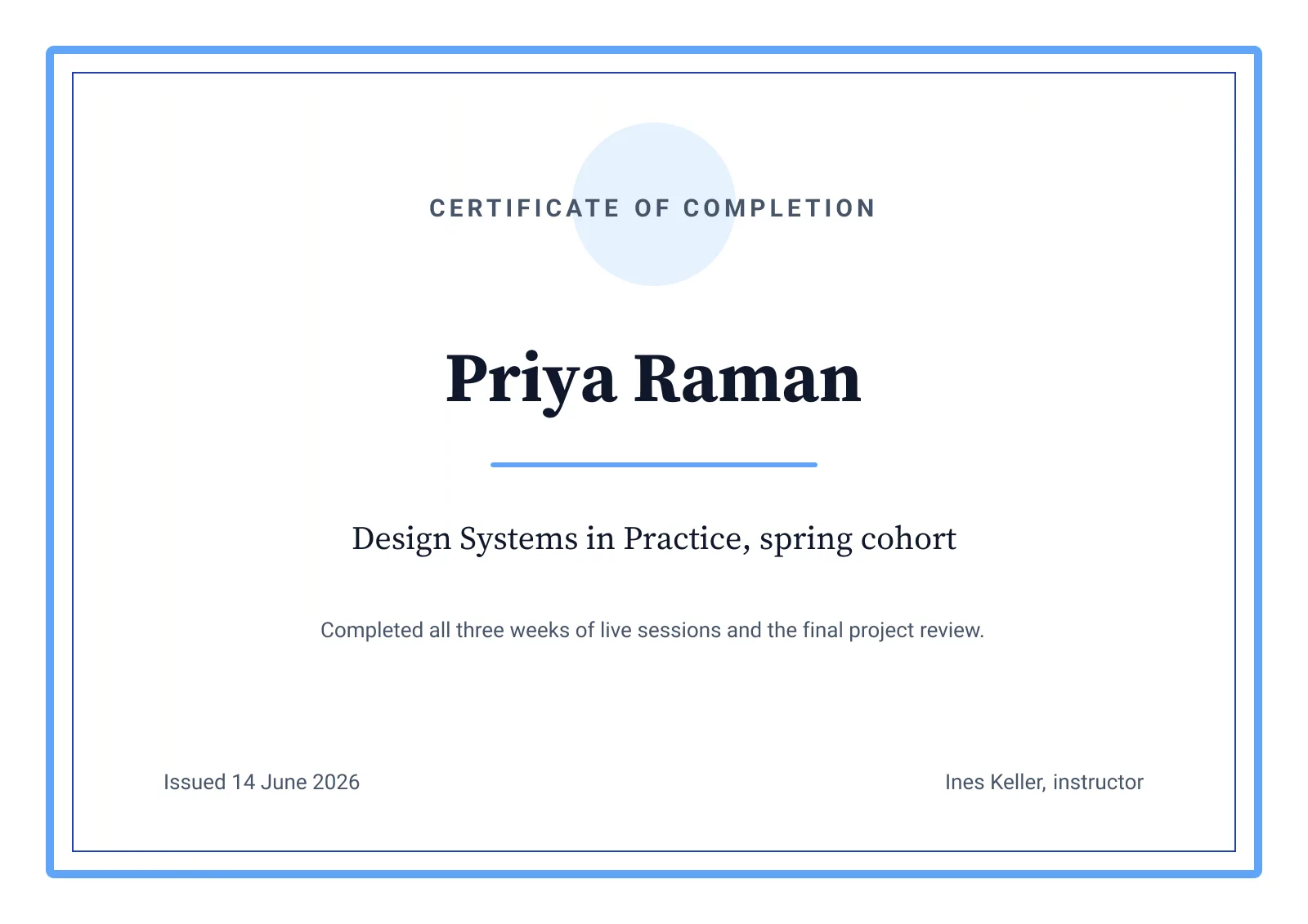 Completion certificate