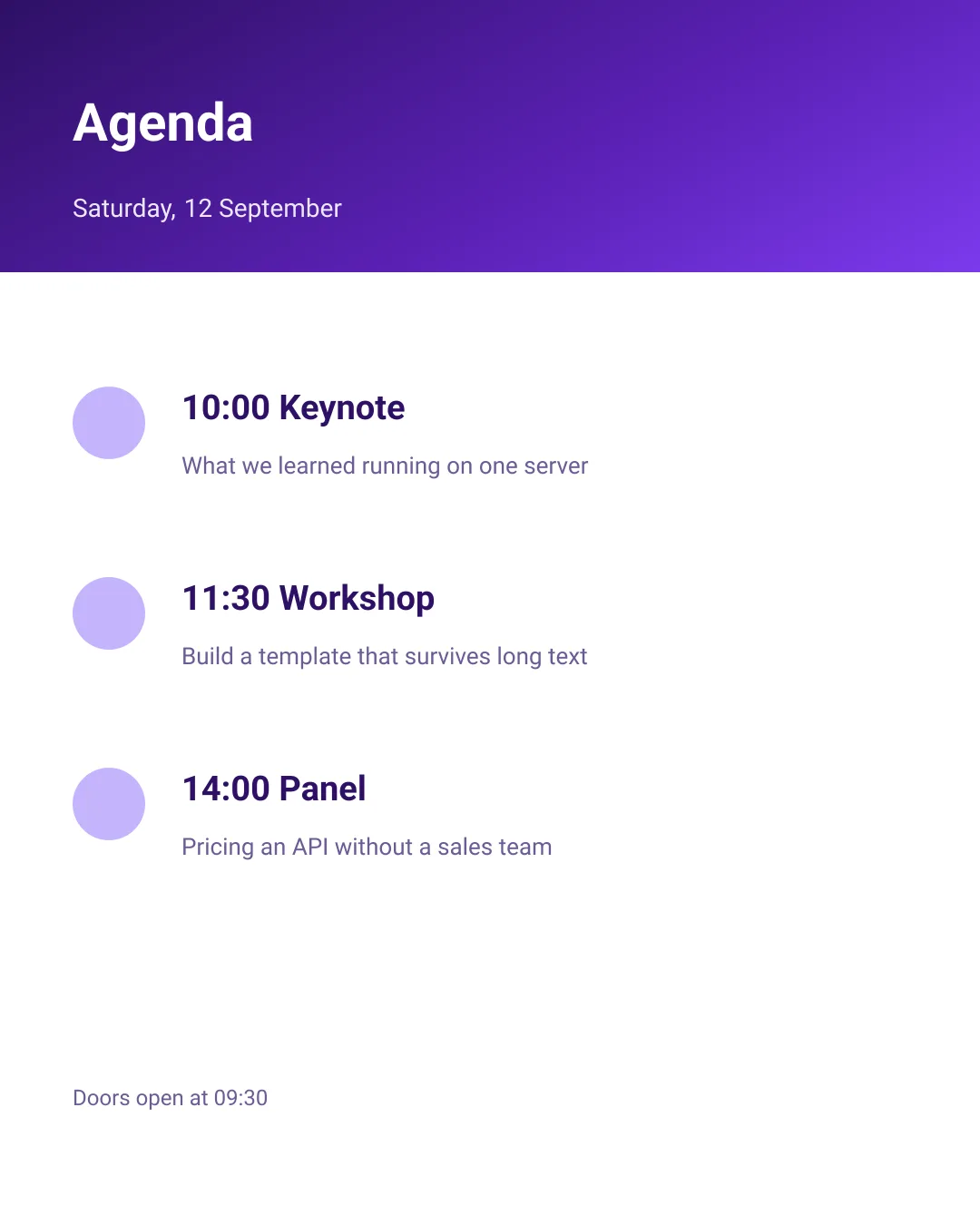Event agenda