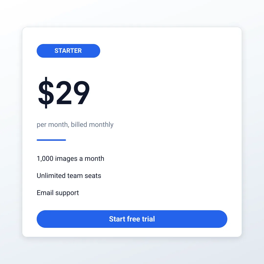 Starter price card