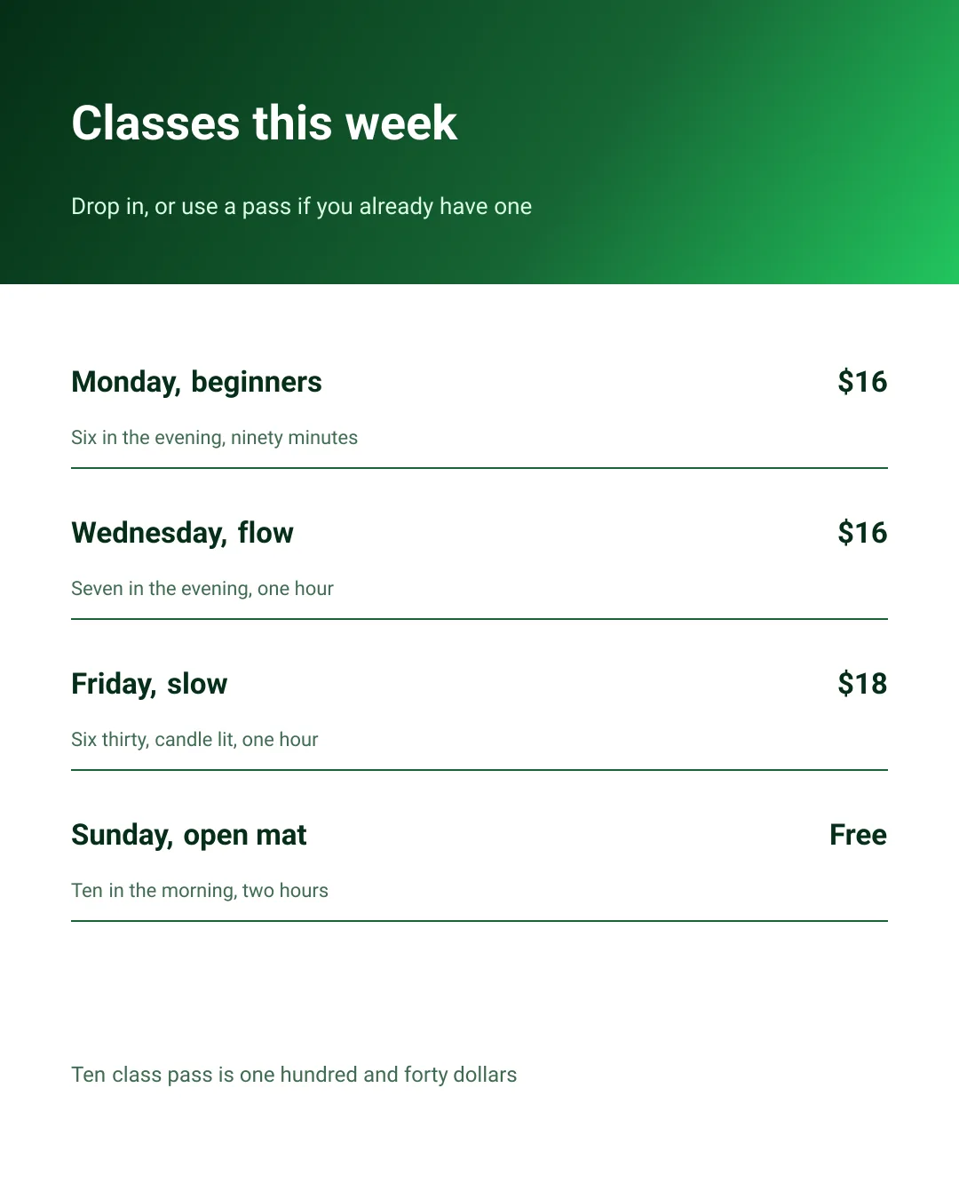 Class schedule