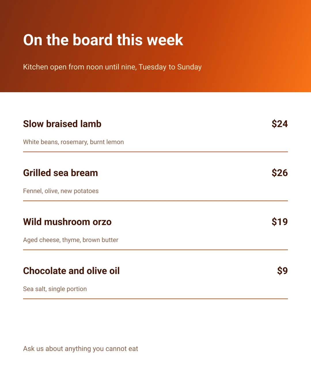 Menu board